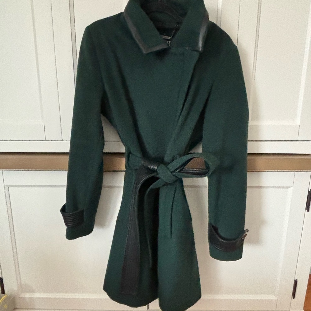 Badgley Mischka Forest Green Pea Coat with Black Accents
